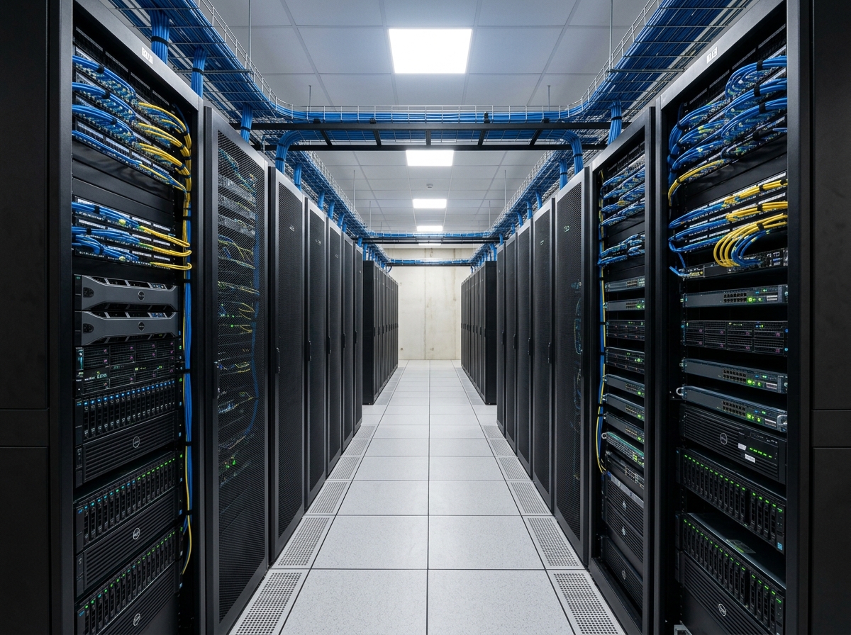 Server racks and network cabling in a data center environment
